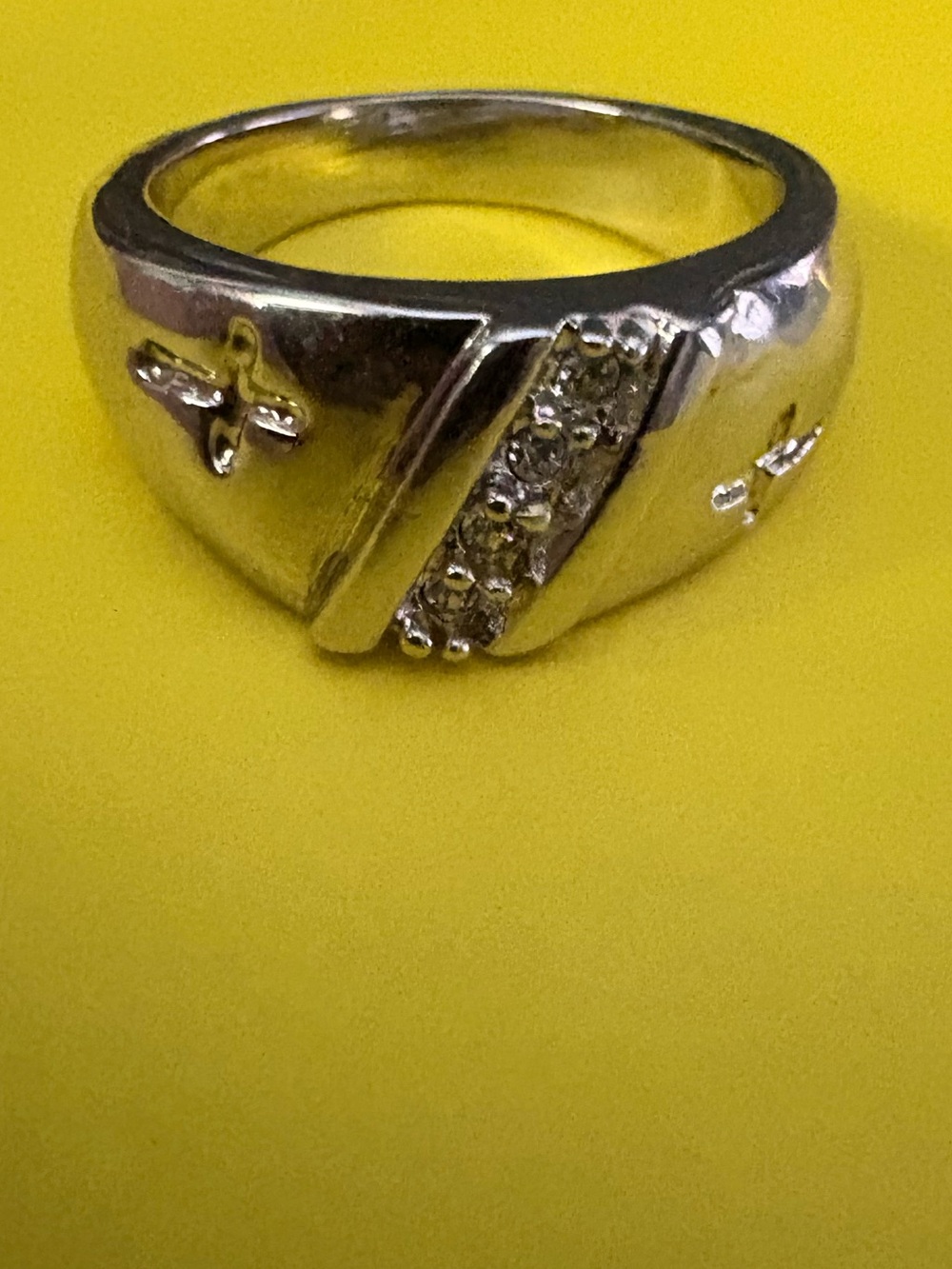 STERLING SILVER  CZ DIAMOND ACCENT CROSS BAND RING size 7.5